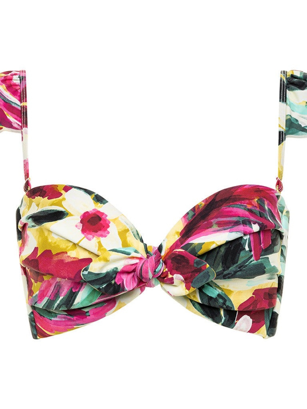 Montce Floral Twist Bikini Top in Pink, Yellow, Green